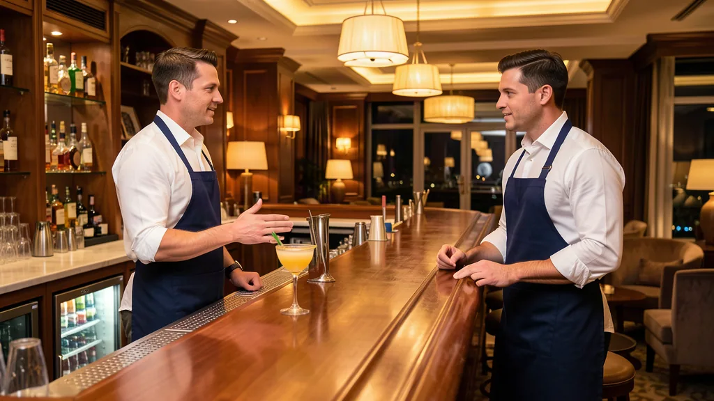 sportelo Schichttausch – Schichtübergabe an der stilvollen Hotelbar eines Sporthotels