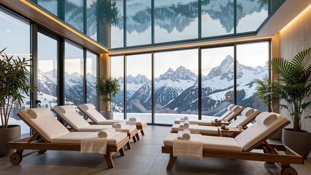 sportelo Arrangements & Wellness – Entspannungsbereich eines Alpen-Sporthotels mit Bergblick