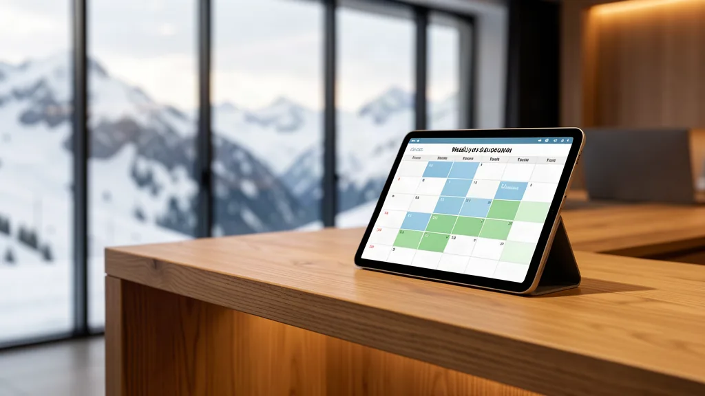 sportelo Kurs-Cockpit – Moderne Kursverwaltung mit digitaler Kalenderübersicht am Empfang einer Skischule