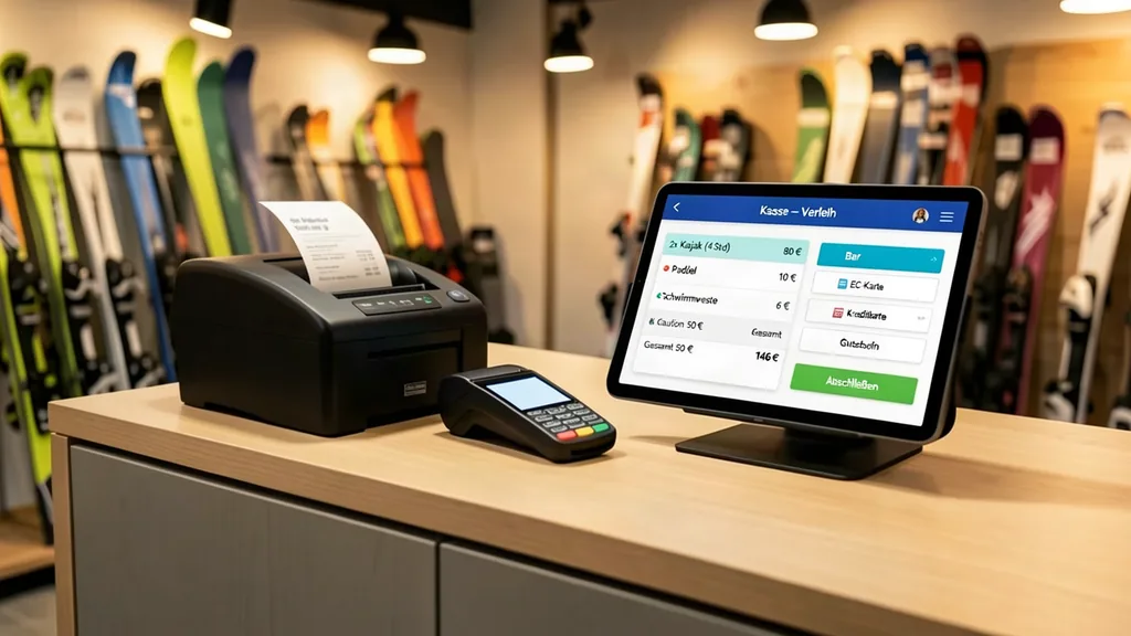 sportelo Kasse & POS-Terminal – Moderner Kassen- und Checkout-Arbeitsplatz im Sportverleih