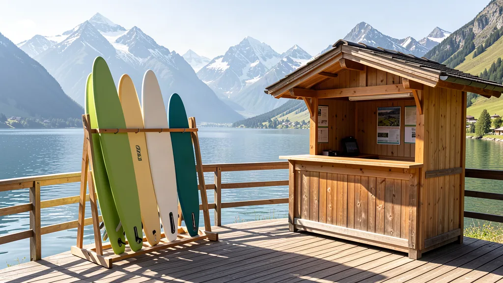 sportelo Preise & Standorte – Idyllische Wassersport-Verleihstation an einem alpinen Bergsee